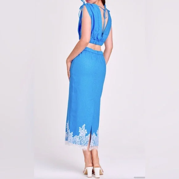 WAYF Pippa Lace Detail Linen Blend Top Size Large New - Picture 5 of 9